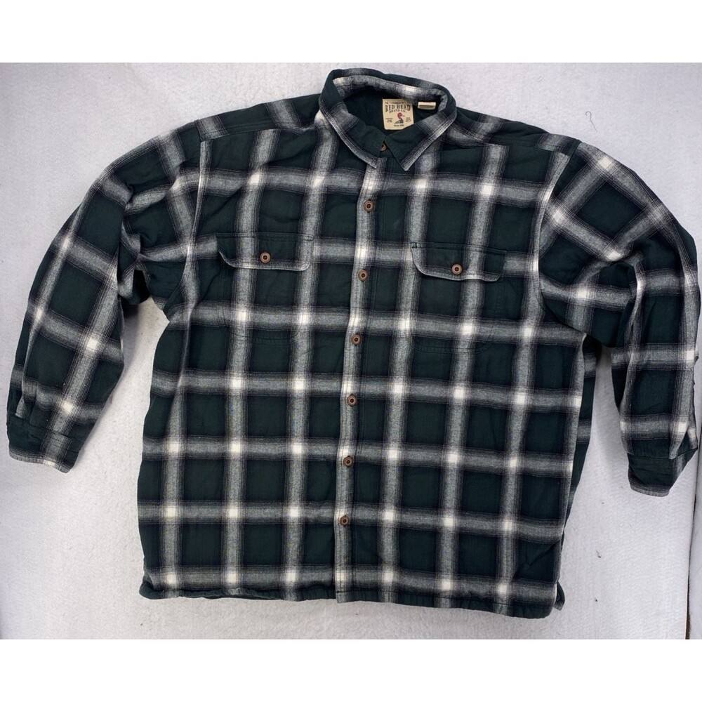RedHead Heavyweight Flannel Shacket Mens 2XL Green Black Plaid Long Sleeve Cotto